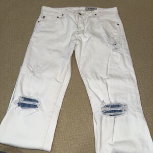 AG Adriano Goldschmied The Tellis White Jeans Mens 34 Modern Slim Distressed